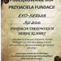 Podziekowanie Przyjaciel Fundacji dla Ekoserwis